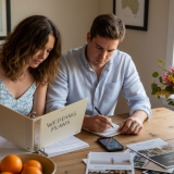 Adelaide couple planning wedding at kitchen table