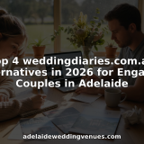 Couple planning Adelaide wedding with venue brochures