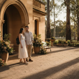 Couple outside Adelaide wedding venue entrance
