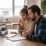 Couple researching Adelaide wedding venues online