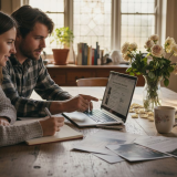 Adelaide couple reviewing wedding venues at home
