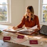 Wedding planner reviewing Adelaide venue floor plan