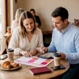 Couple planning wedding venue in Adelaide kitchen