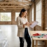 Event planner evaluating an empty event hall