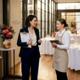 Planner reviewing flexible event venue layout