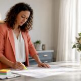 Coordinator reviewing event layout floor plan