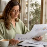 Woman reviewing venue exposure reports in meeting room