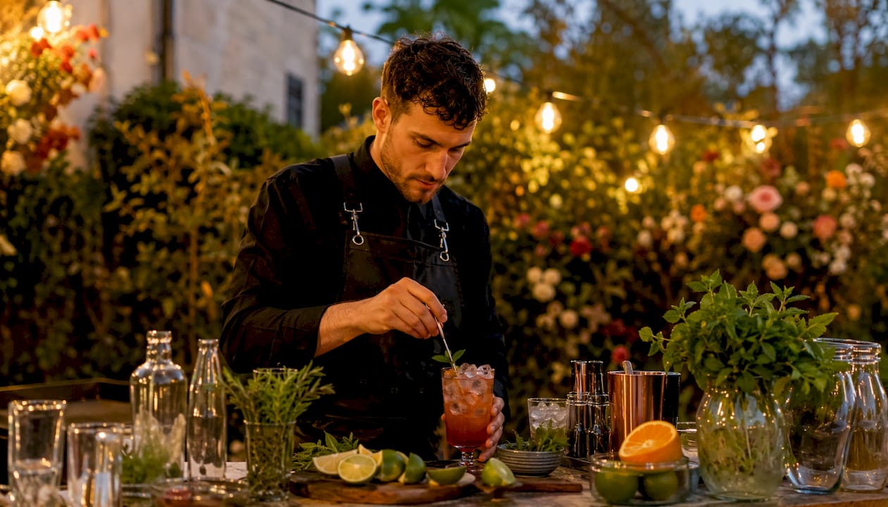 Planning a dry wedding reception in Adelaide: your guide 1 Bartender preparing mocktail drinks at reception bar
