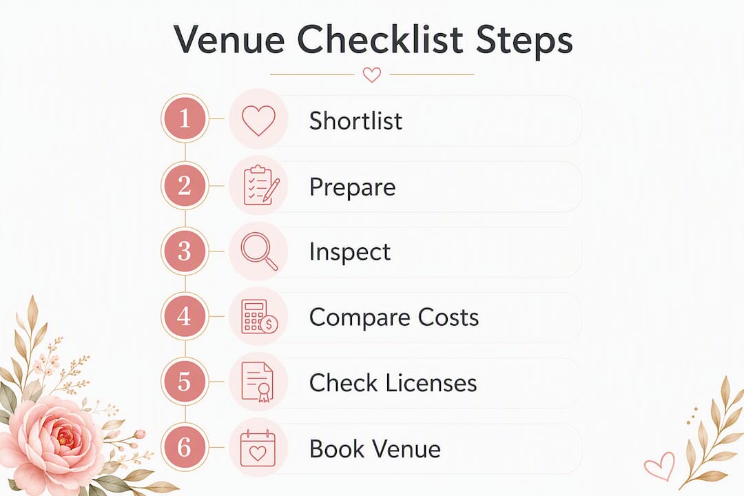 Venue checklist process for event planners and couples 1 Infographic showing venue checklist process steps