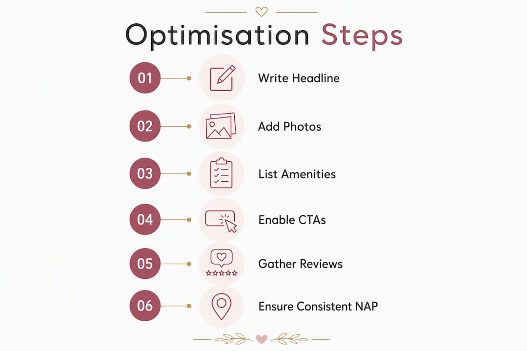 Venue profile optimisation checklist for Adelaide venues 3 Infographic showing venue optimisation steps