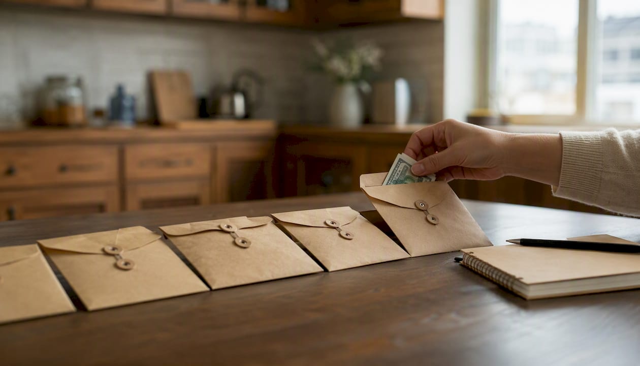 How to do a step by step budget allocation 2 Hands placing money in budget envelopes