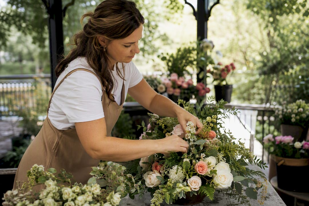 What is the role of industry professionals in an organisation? 1 Hands arranging wedding floral centerpiece