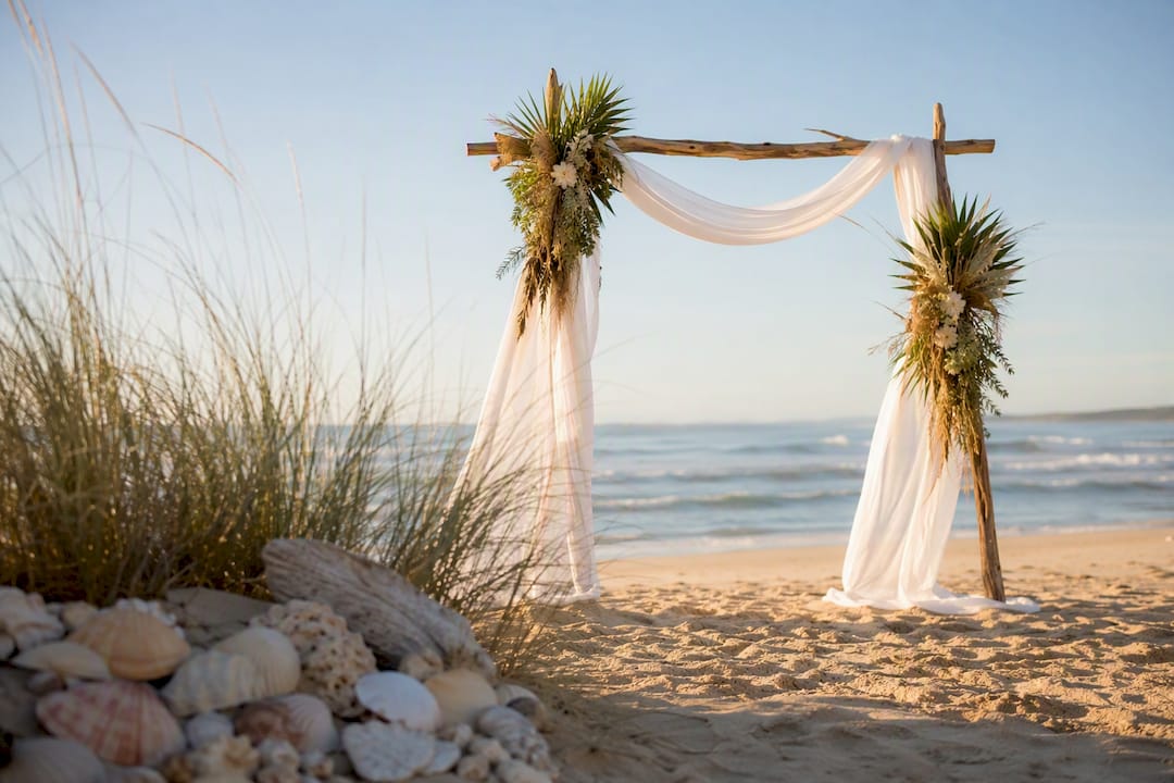 Adelaide Fringe wedding planning: your venue-first guide 2 Decorated beach wedding arch by ocean