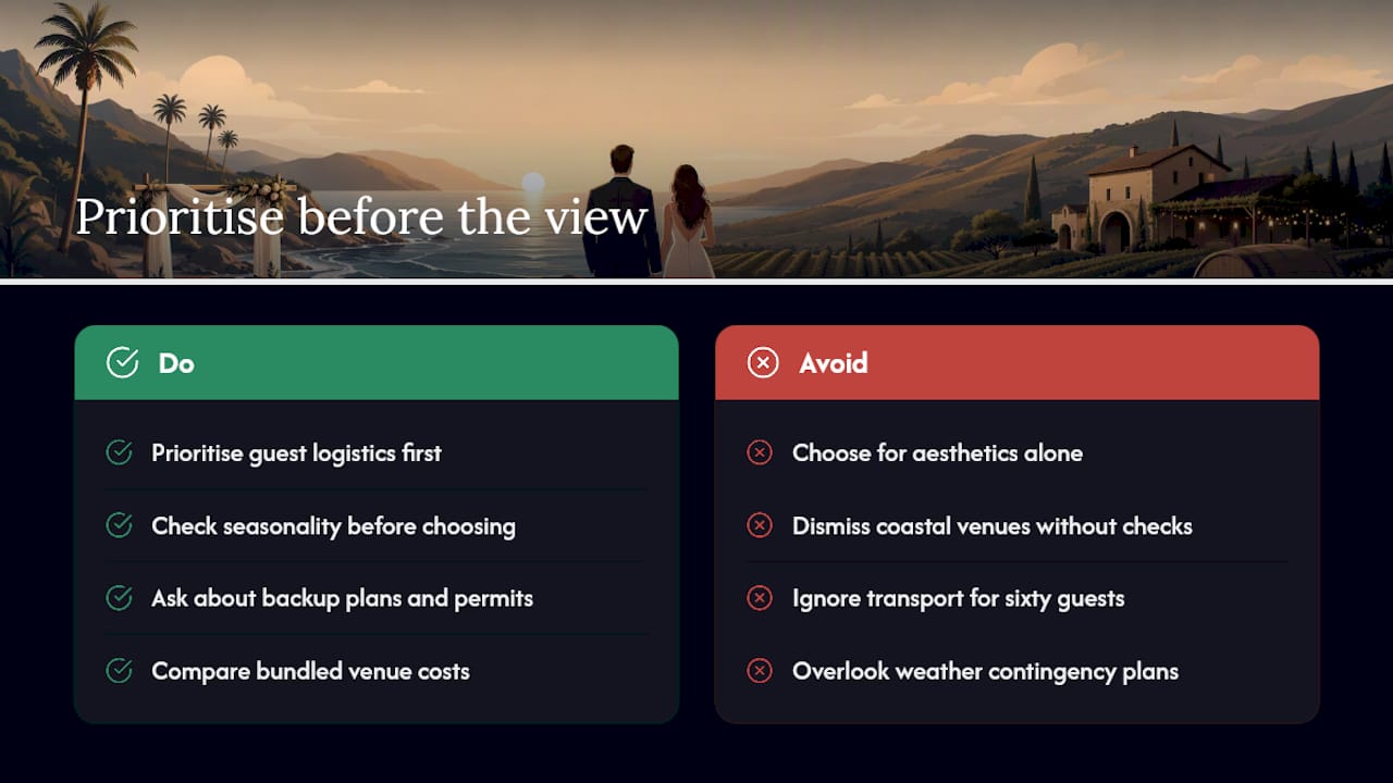 46% of Costs Hinge on Venue: Coastal vs Winery for Engaged Couples 2 What the coastal vs winery debate gets wrong — overview diagram