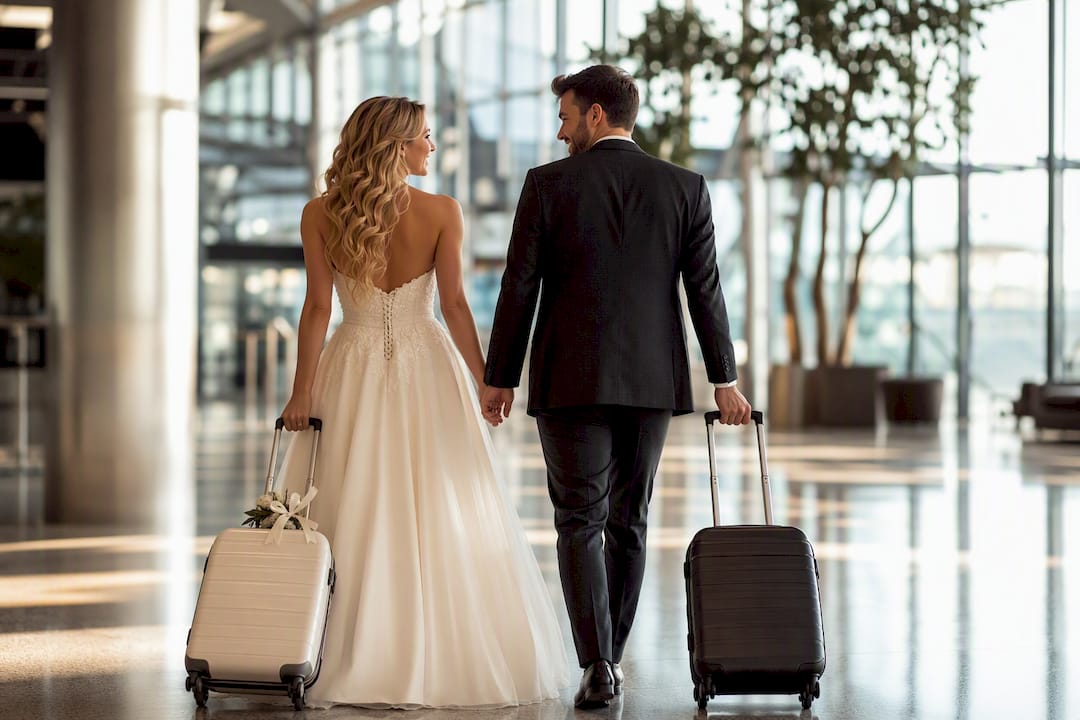 Save 10–30%: Friday Vs Saturday Wedding for Engaged Couples 2 Newlyweds leaving for their honeymoon